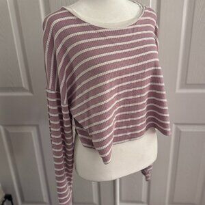 Jessmyn in USA Lavander & White Striped Cropped Long Sleeve Top